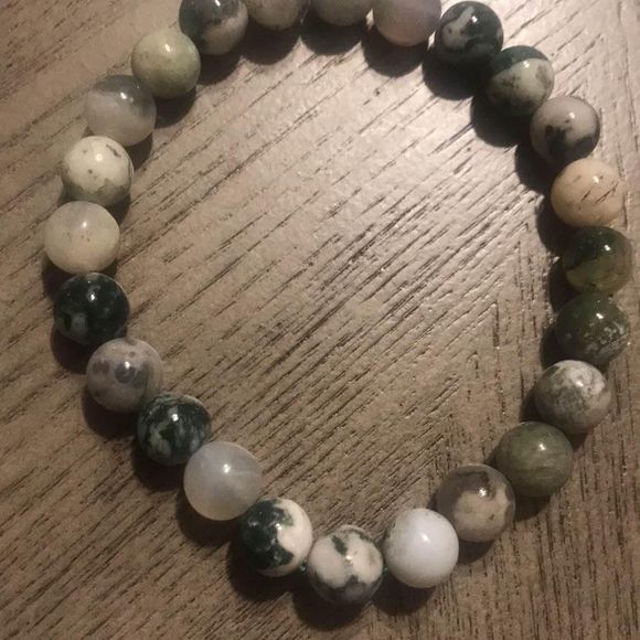 Natural gemstone crystal moss agate bracelet 8mm green and white - Picture 1 of 2